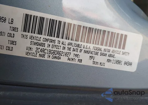 2013 Chrysler Town & Country Touring z USA, uszkodzony, nr VIN 2C4RC1BG8DR621027